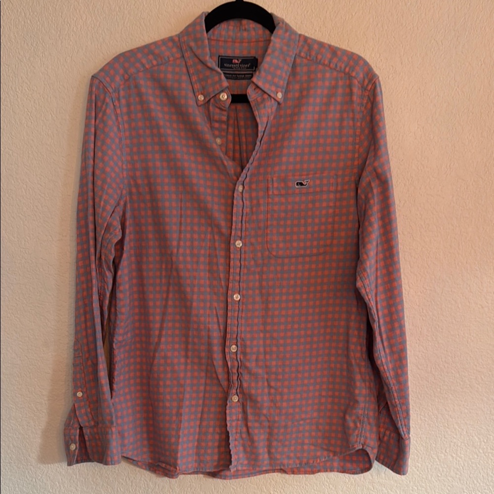 Vineyard Vines Men's classic Fit Pink and Blue Checkered Shirt size M